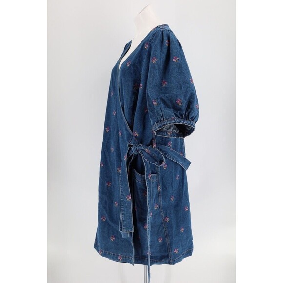 Draper James Women Size 24 Denim Flower Embroidered Wrap Dress - Picture 8 of 11
